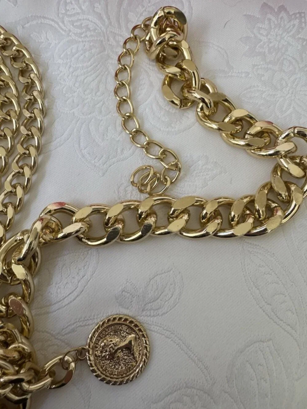 Belt Long Rope Link Chain Shiny Goldtone Adjustable 3 Layer Women's Y2K 33